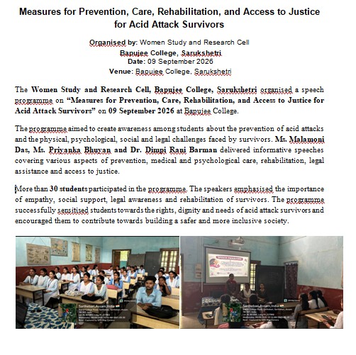 Report of  Lecture Program on Measures for Prevention, Care, Rehabilitation, and Access to Justice for Acid Attack Survivors held on 09092026.