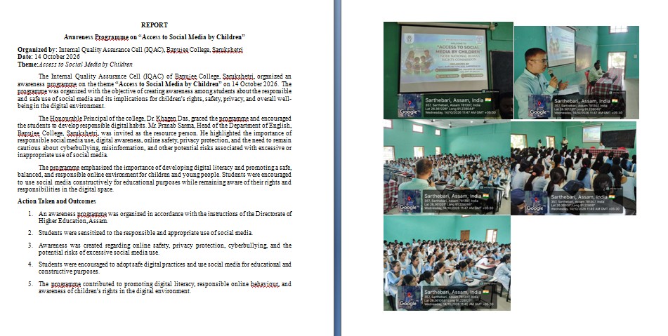 Report of the popular talk on the "Access to Social Media by Children" organized by IQAC on 14th October, 2026